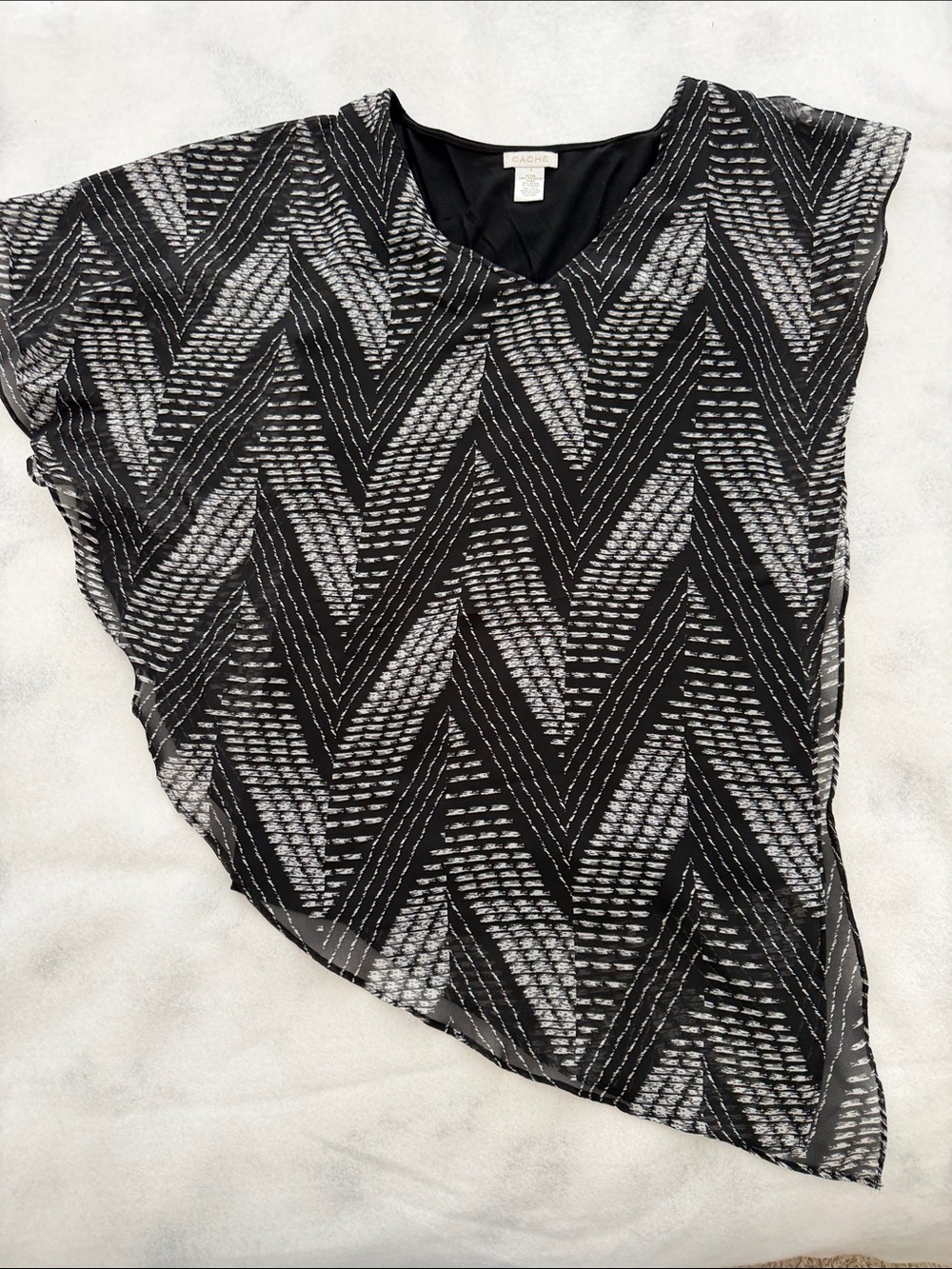 Cache Black and White Chevron Off-Shoulder Blouse